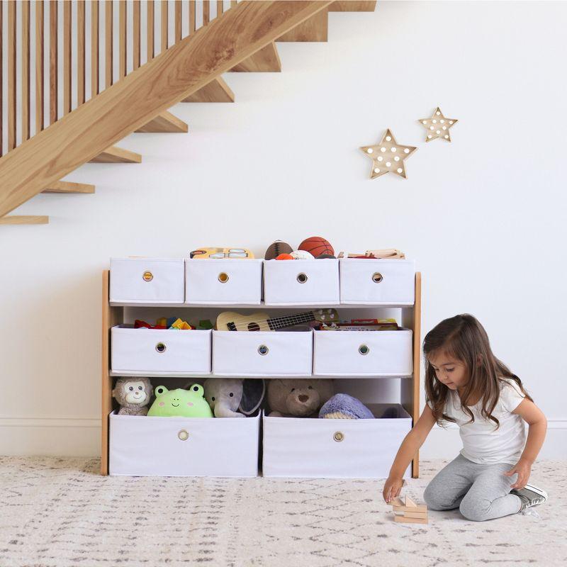 Kids' Toy Storage Organizer with 9 Collapsible Fabric Storage Bins White - Humble Crew: Playroom Bin Shelves, MDF Frame