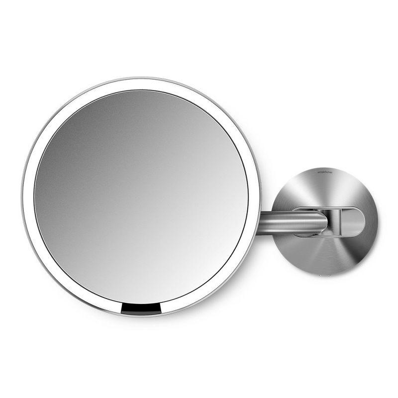 Simplehuman Brushed 8" Round Wall Mount Sensor Makeup Mirror, 5x Magnification, Hard-Wired