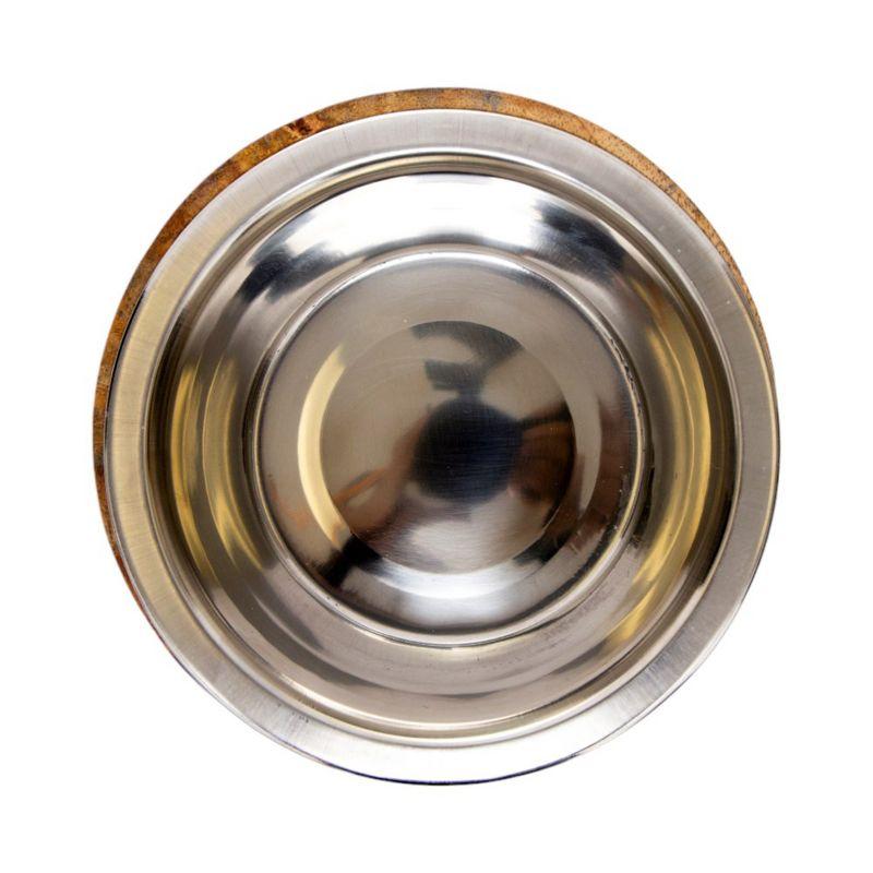 Country Living Stainless Steel Dog Bowl with Cylindrical Mango Wood Holder, Durable & Stylish Dish, Sustainable Dog Feeding Solution (1 Pint)