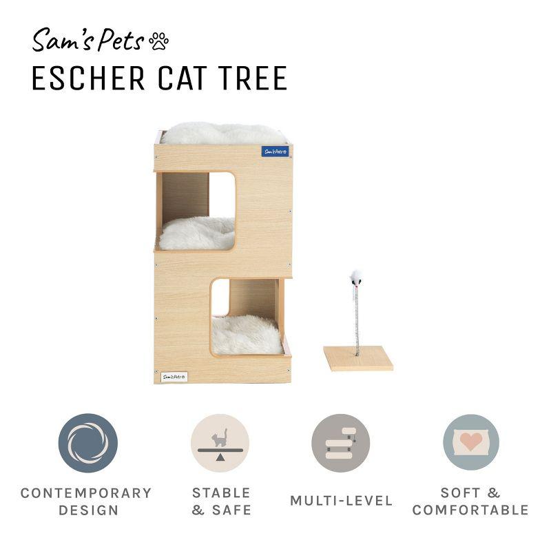 Escher 23.5'' White Oak Cat Tree with Plush Cushion