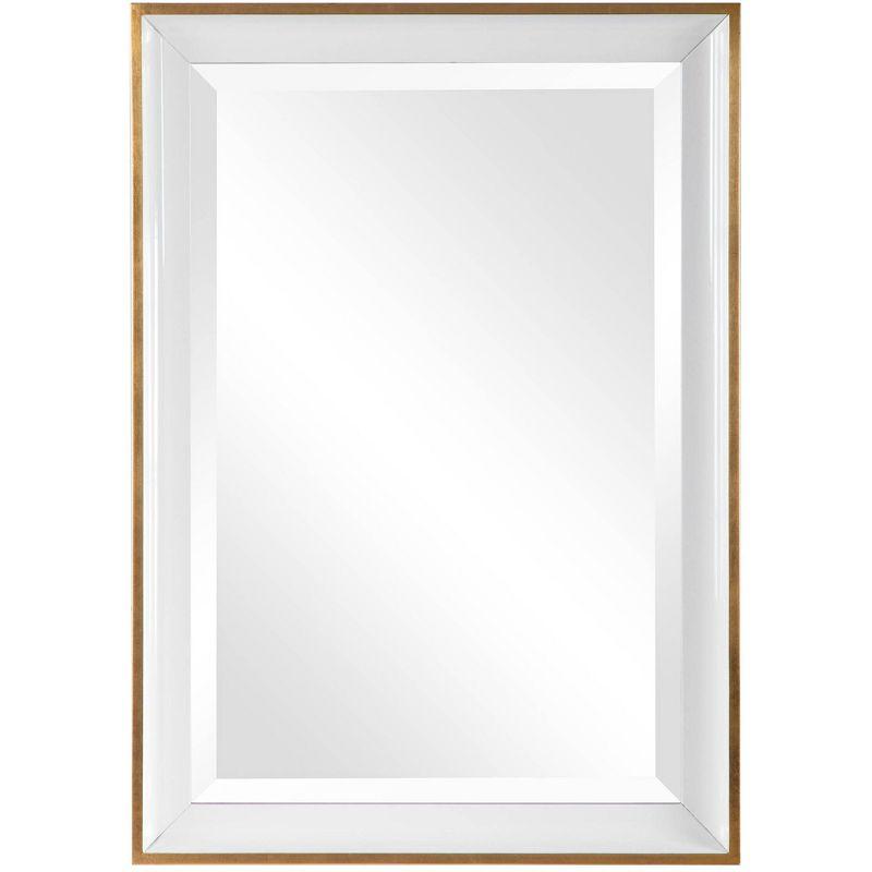 Uttermost Rectangular Vanity Accent Wall Mirror Modern Beveled Gold Leaf White Wood Frame 24" Wide Bathroom Bedroom Living Room