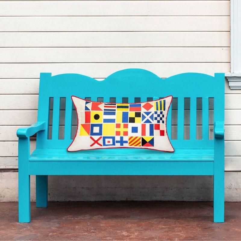 Embroidered Nautical Flags Rectangular Indoor/Outdoor Throw Pillow - Edie@Home: Weather-Resistant, Oxford Fabric, Zippered