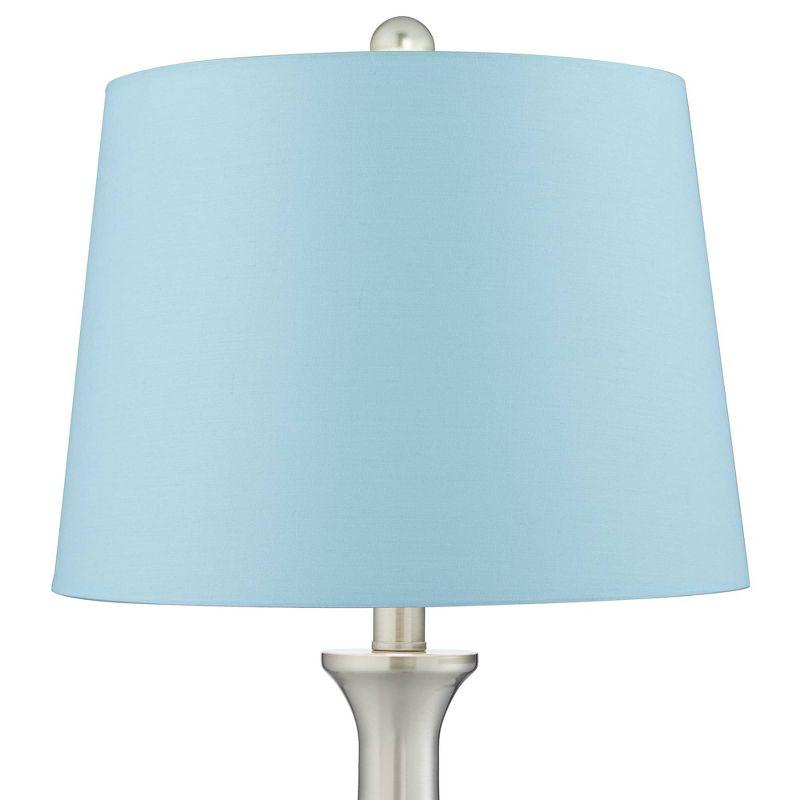 360 Lighting Karl Modern Table Lamps 27 1/2" Tall Set of 2 Brushed Nickel with USB and AC Power Outlet in Base Blue Hardback Drum Shade for Bedroom