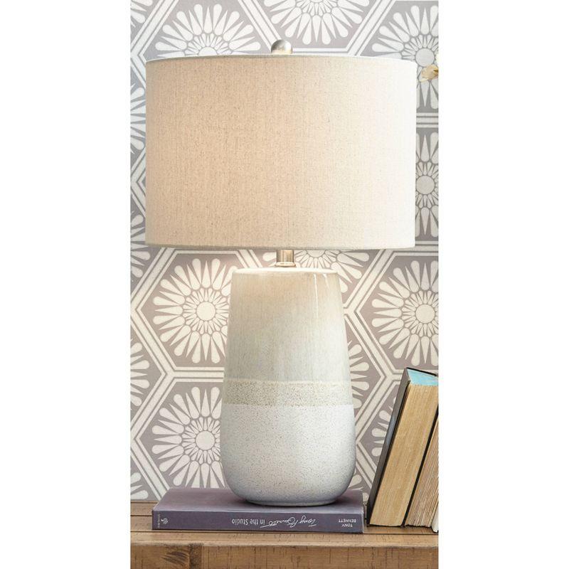 Shavon Table Lamp Beige/White - Signature Design by Ashley: Glazed Ceramic, Drum Shade, 3-Way Switch