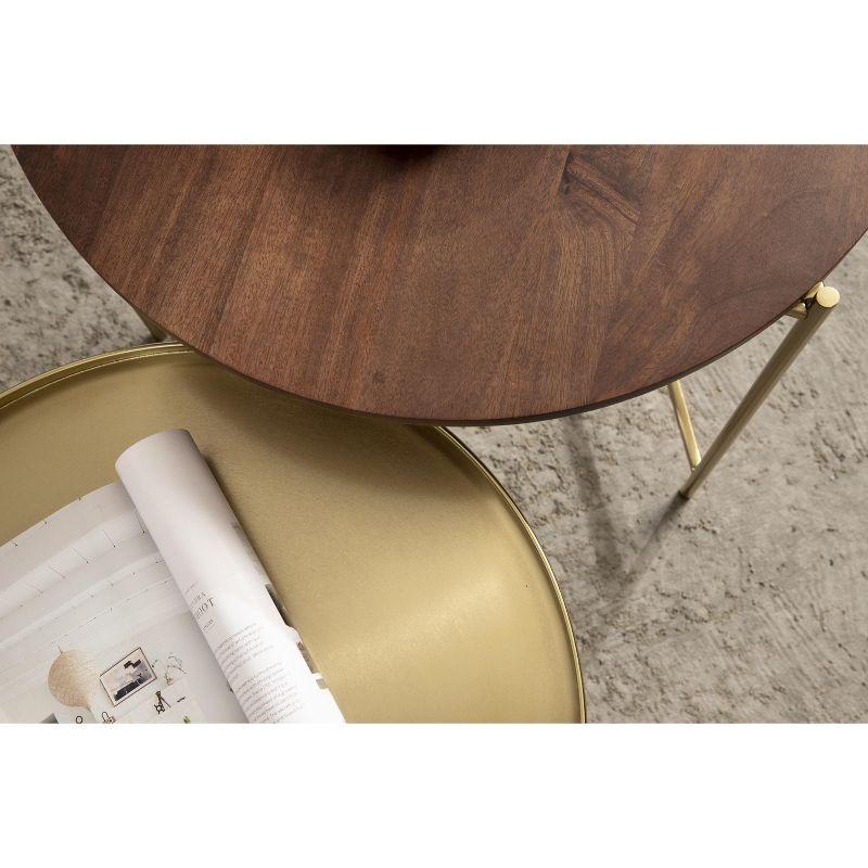 Kate and Laurel Ulani Round Wood Nesting Table, 2 Piece, Walnut Brown and Gold