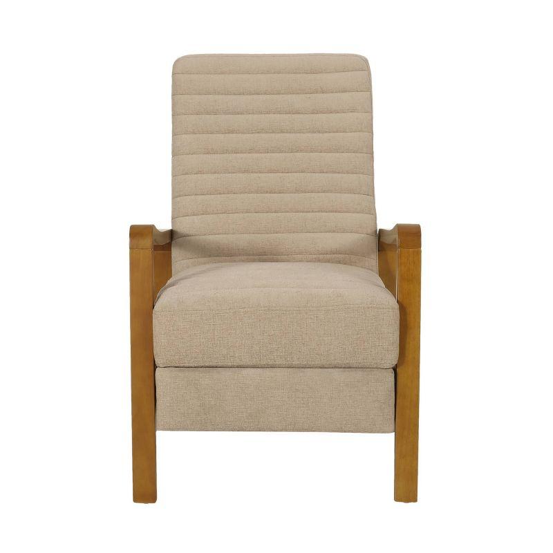 Munro Contemporary Fabric Channel Stitch Pushback Recliner Sand/Teak - Christopher Knight Home: Mid-Century Design, Rubberwood Frame