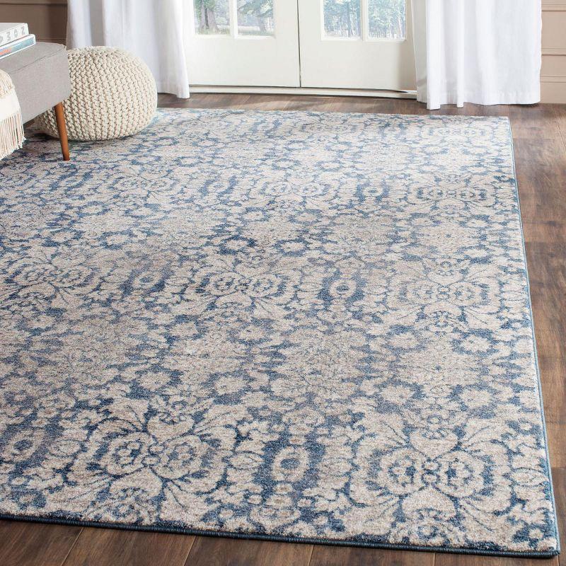 Blue Floral Motif Synthetic 8' x 10' Area Rug