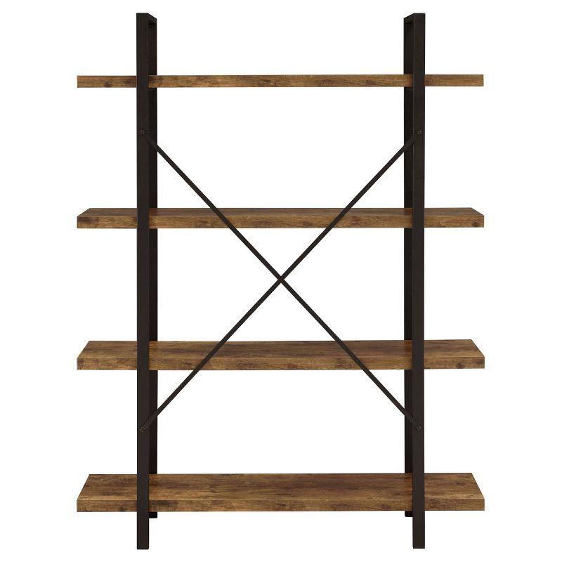 Rustic 55" Brown and Black Transitional 4-Shelf Bookcase