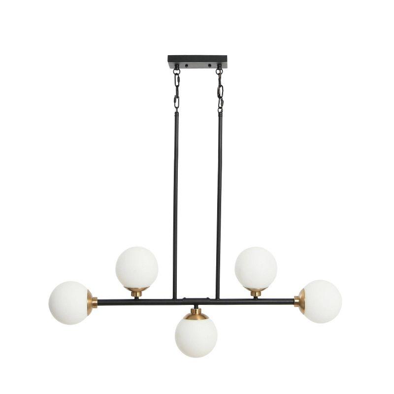 Robert Stevenson Lighting Lorne Metal and Frosted Glass 5-Light Chandelier Matte Black: Mid-Century, ETL Listed, Opal Glass