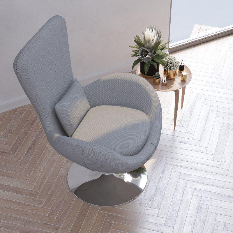 31" Light Gray Fabric High-Back Egg Lounge Chair with Chrome Swivel Base