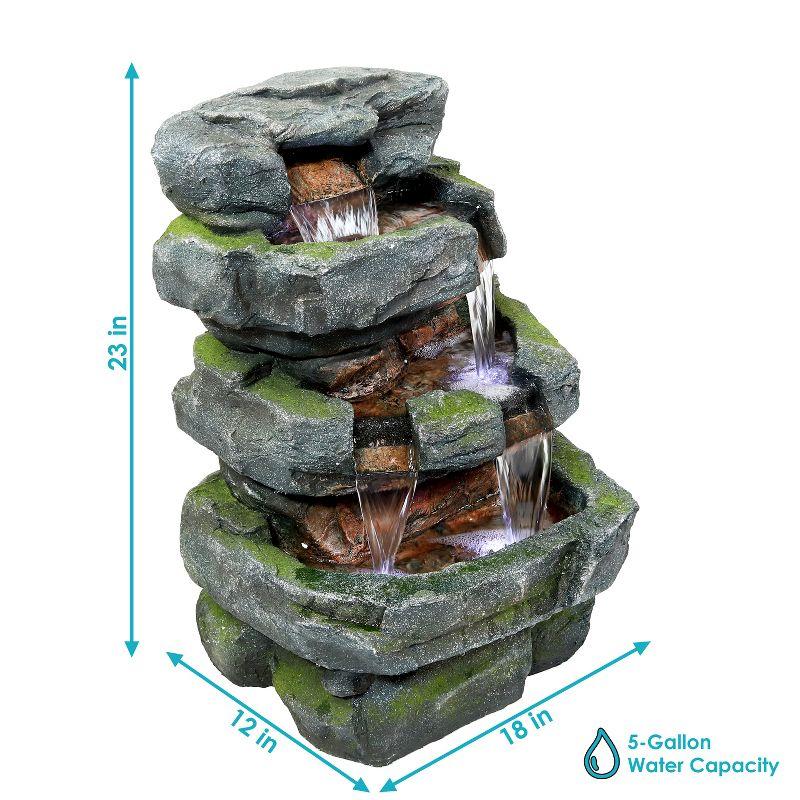 24" Gray and Green Polyresin Tiered Water Fountain with LED Lights