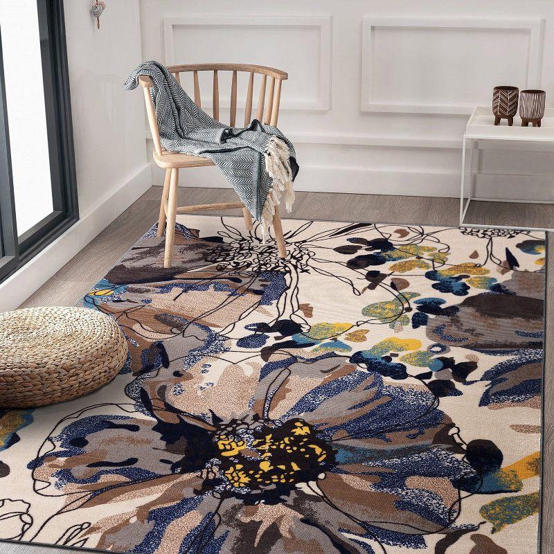 World Rug Gallery Modern Bright Flowers Non-Slip Area Rug