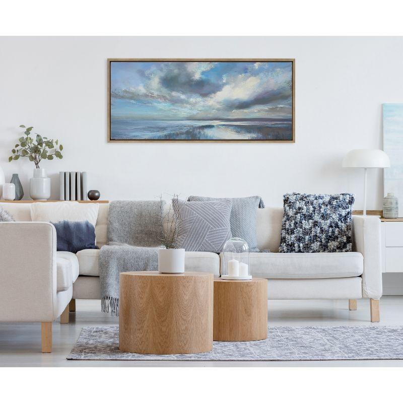 18" x 40" Sylvie The Tide Waits for No Man Framed Canvas by Nel Whatmore Gold - Kate & Laurel All Things Decor: Panoramic Ocean Landscape