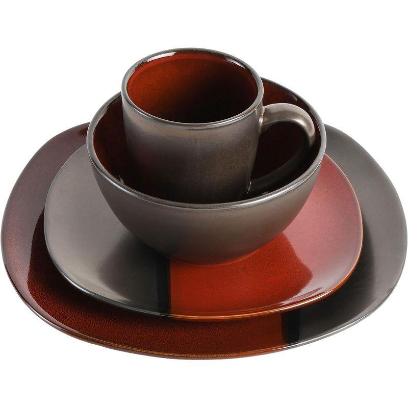 Gibson Elite Volterra 16 Piece Soft Square Stoneware Dinnerware Set in Red and Metallic Gray