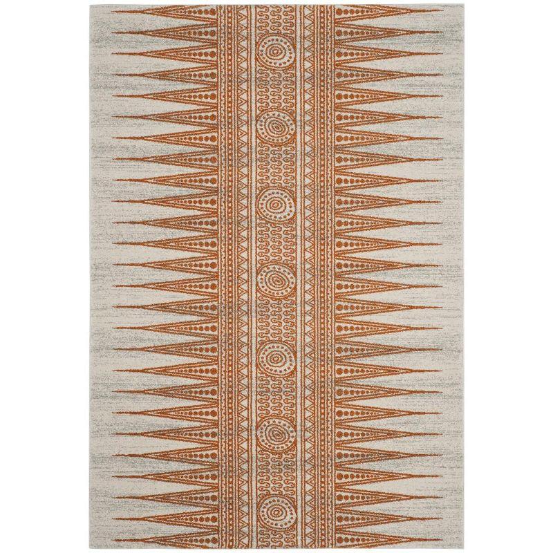 Ivory and Burnt Orange Bohemian Wool Area Rug