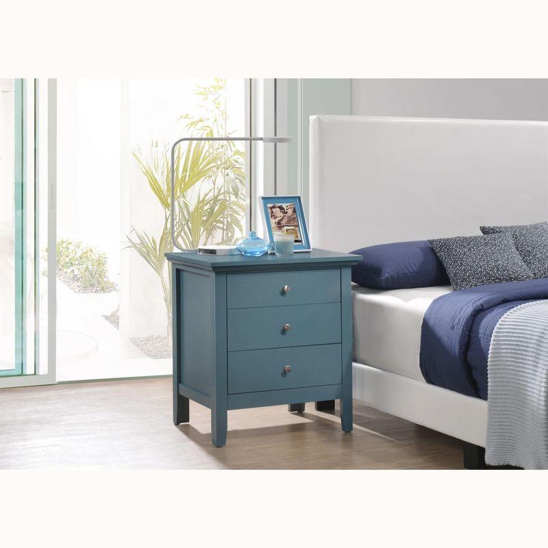 Teal 3-Drawer Solid Wood Nightstand with Nickel Hardware