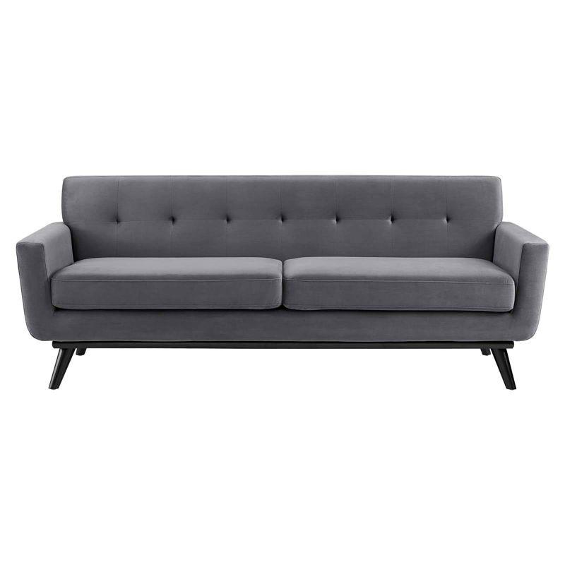 Gray Tufted Velvet Sofa with Removable Cushions, 91"