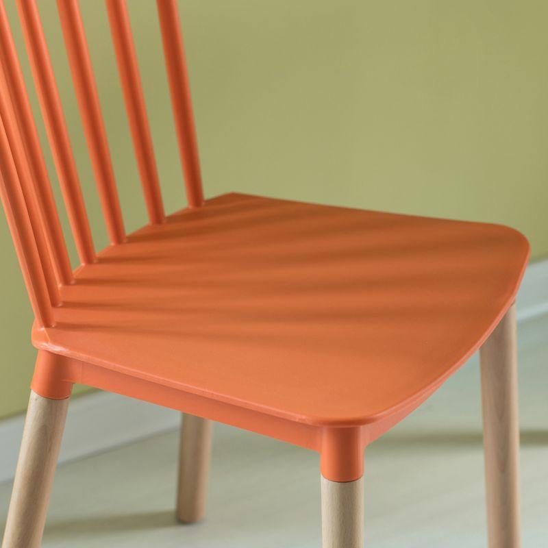 Fabulaxe Plastic Dining Chair Windsor Design with Beech Wood Legs, Orange Set of 2