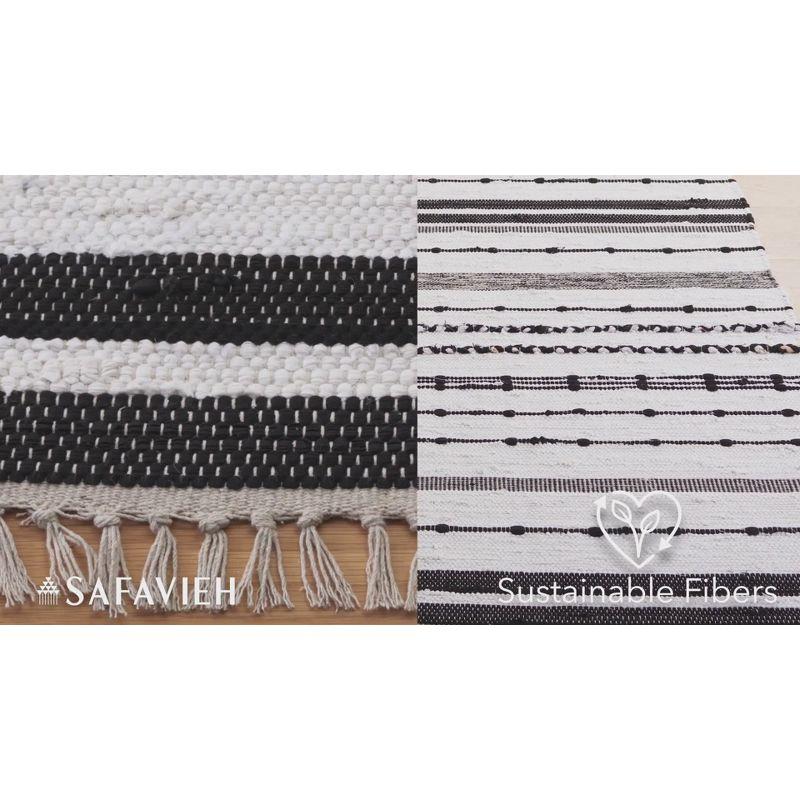 Ivory and Black Striped Wool Cotton 4' x 6' Area Rug