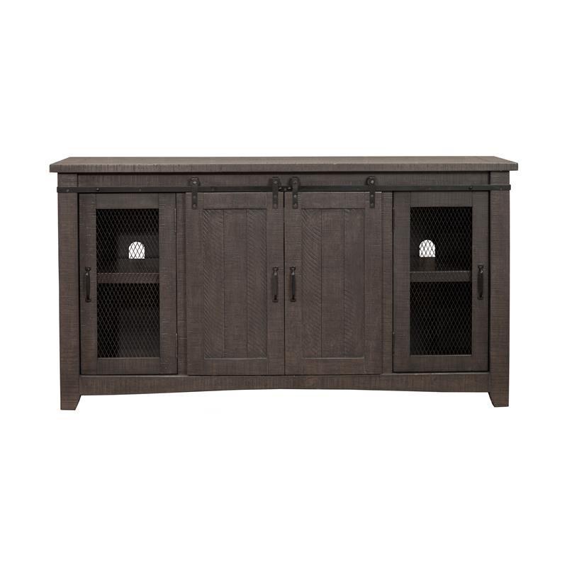 Rustic Sierra 65" Solid Pine TV Stand with Mesh Doors - Gray Finish