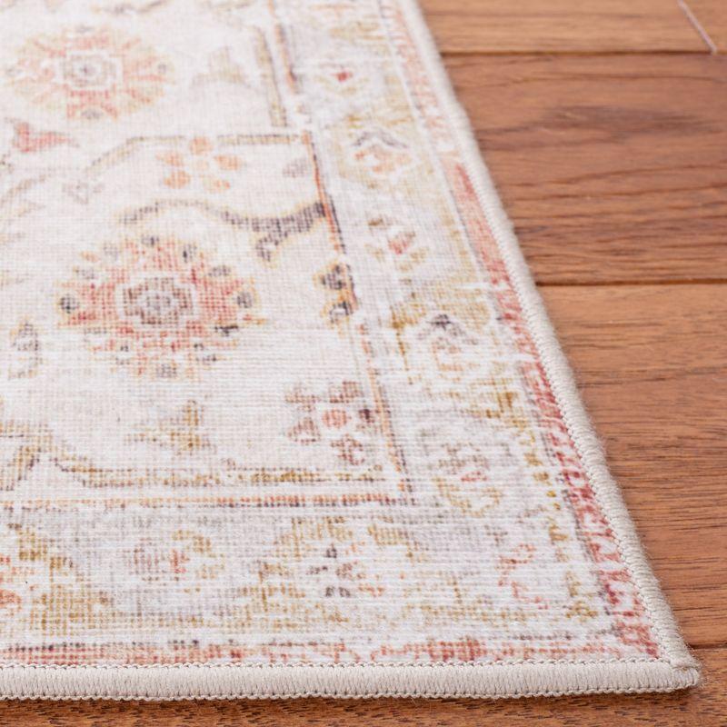 Elegant 5' Square Light Grey & Rust Synthetic Area Rug