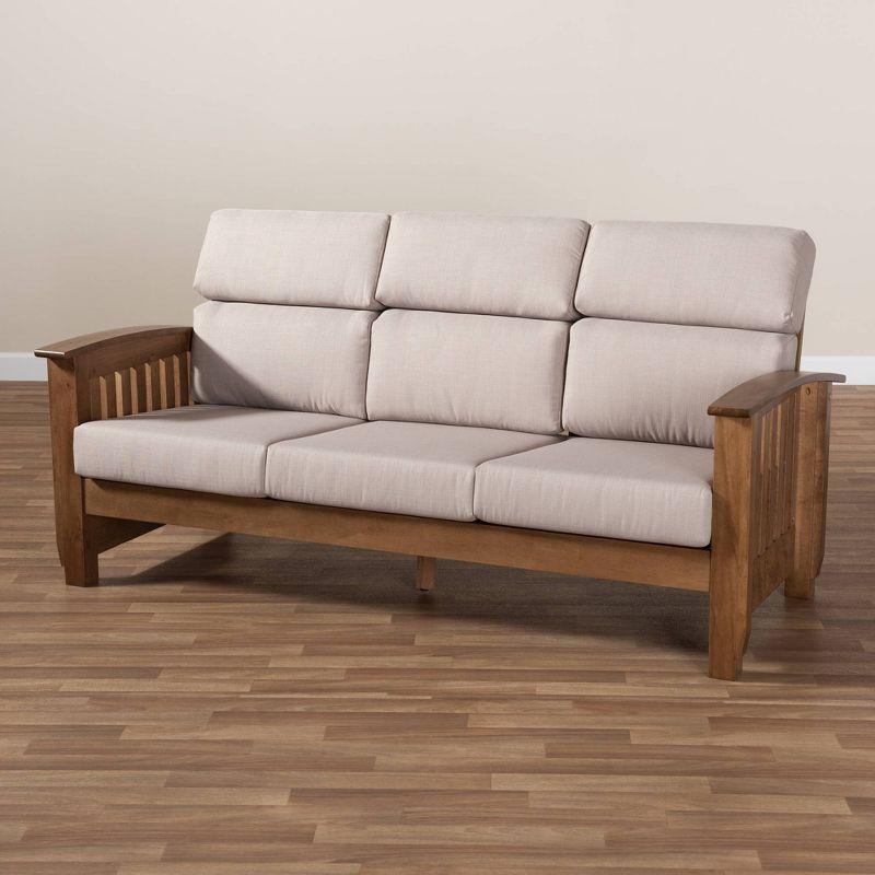 Charlotte Fabric Upholstered Wood 3 Seater Sofa Taupe/Brown - Baxton Studio: Elegant Mission Style Design, Foam-Padded