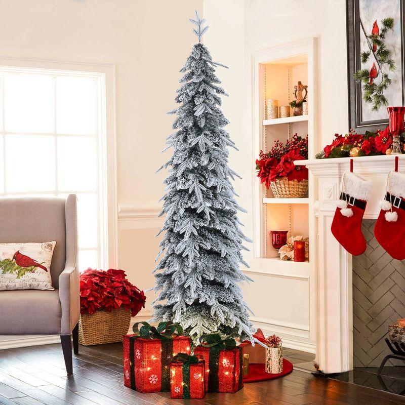 Slim 6.8ft Snow-Flocked Artificial Christmas Tree with Metal Stand