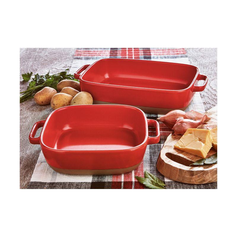 10.5" Red Stoneware Square Baker with Handles