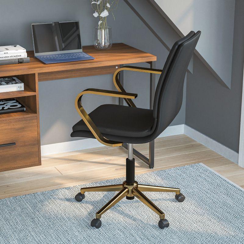 Flash Furniture James Mid-Back Designer Executive Upholstered Office Chair with Brushed Metal Base and Arms