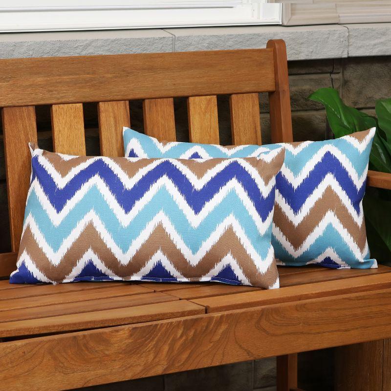 Chevron Bliss Blue and Brown Lumbar Outdoor Pillow Set