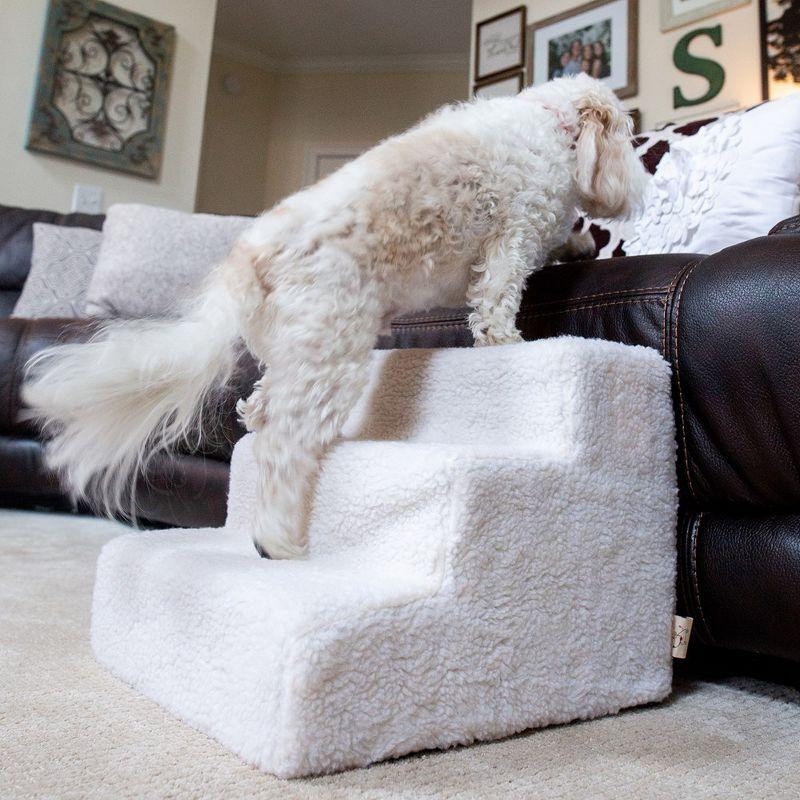 Beige 3-Step Foam Pet Stairs with Paw Print Pattern