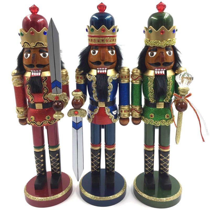 Santa's Workshop Inc. 15" Black Bejeweled King Nutcracker, Set of 3
