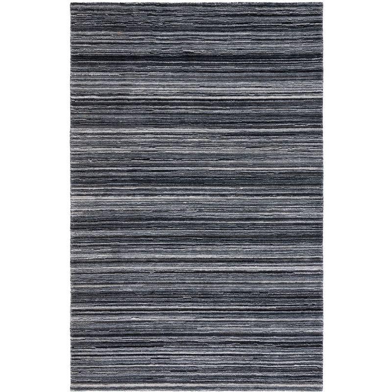 Hand-Knotted Black and Grey Wool Area Rug