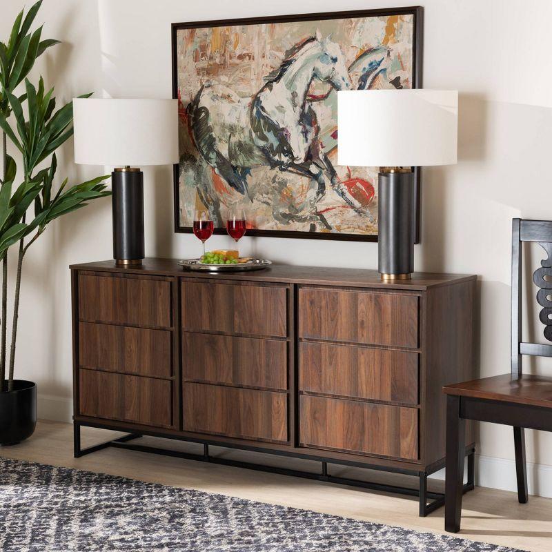 Neil Wood and Metal Dining Room Buffet Brown/Black - Baxton Studio: Modern Storage Console with Shelves