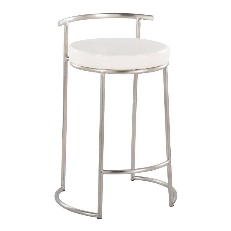 White Metal Round Counter Stool with Padded Seat, 26"