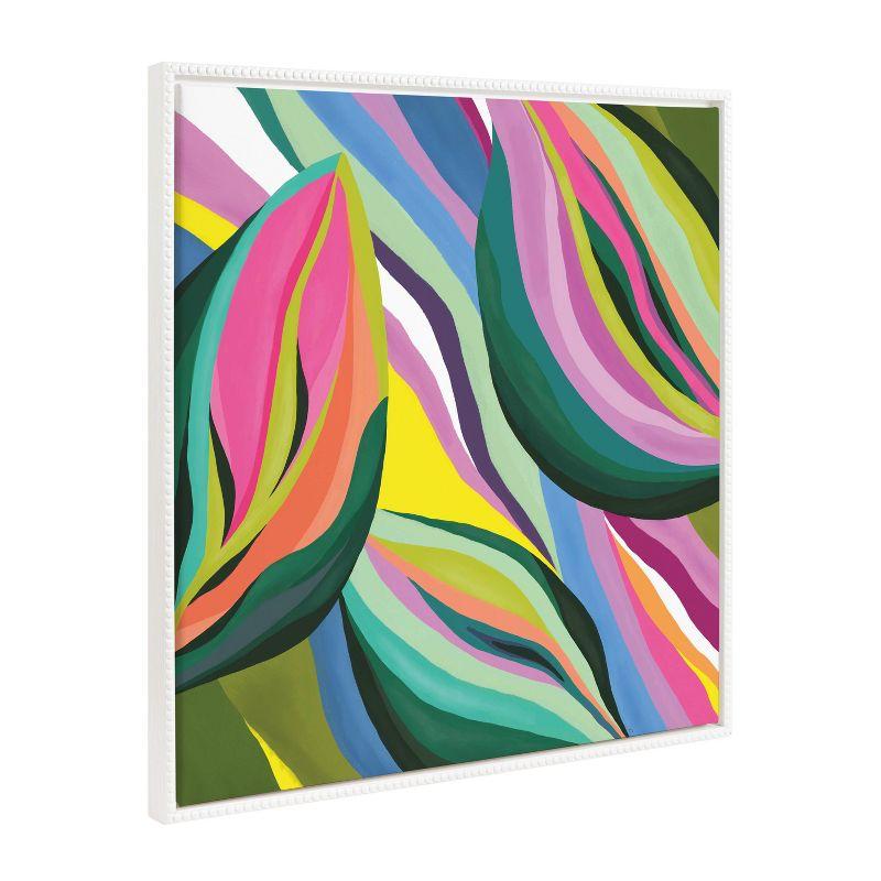 30"x30" White Framed Abstract Colorful Leaves Canvas