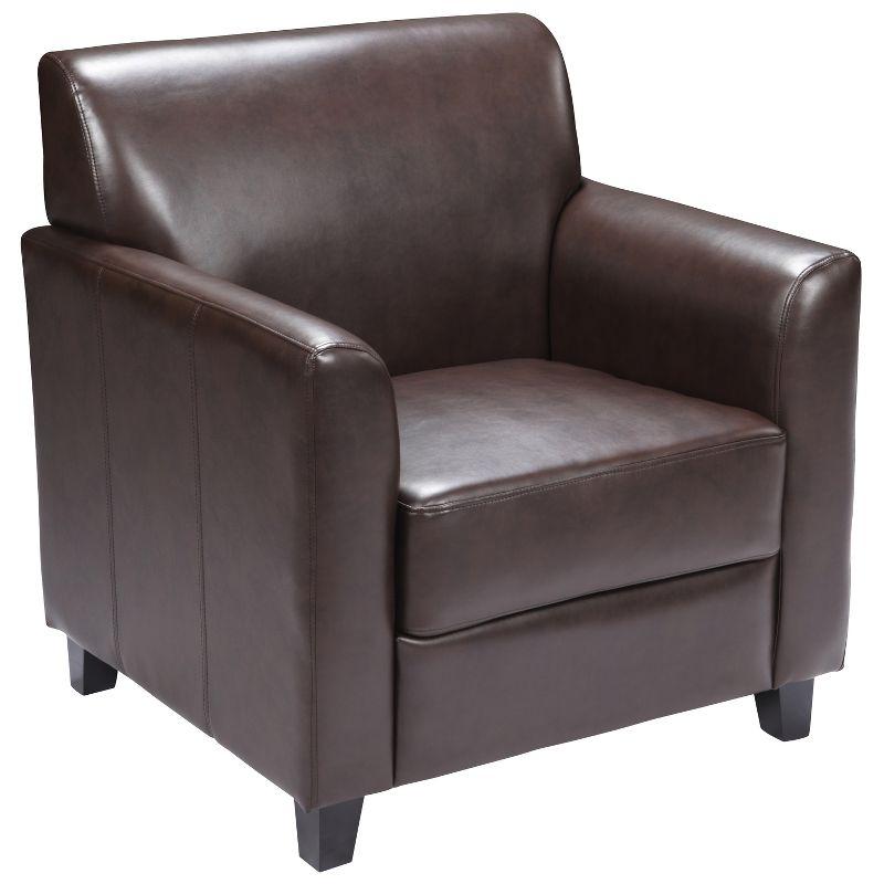 Elegant Brown LeatherSoft Fixed-Arm Chair with Wooden Frame