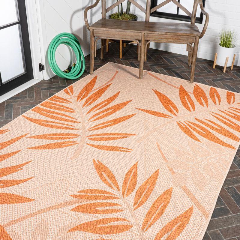 5' x 8' Havana Tropical Palm Leaf Indoor/Outdoor Area Rug, Cream/Orange - JONATHAN Y