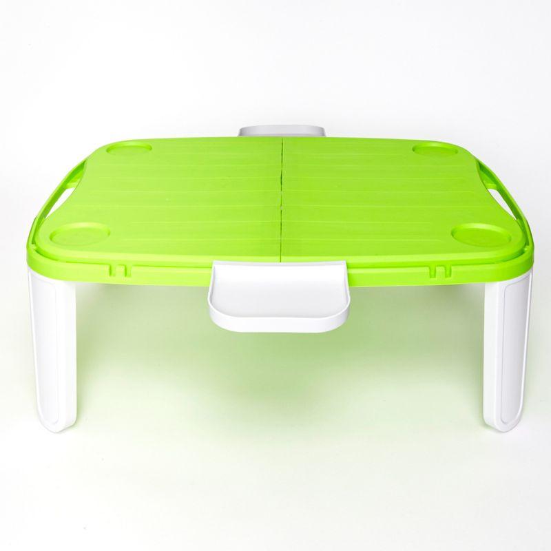 Green and White Foldable Plastic Camping Table with Cup Holders