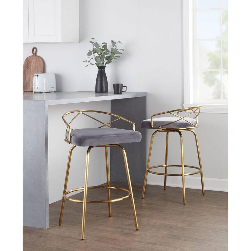 Set of 2 Charlotte Counter Height Barstools Gold/Gray - LumiSource