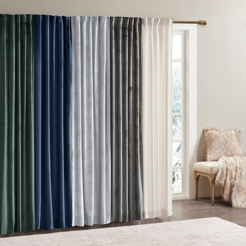 Set of 2 (95"x37") Bryce Poly Velvet Room Darkening Curtain Panels Light Gray: Modern Living Room Velvet Curtains