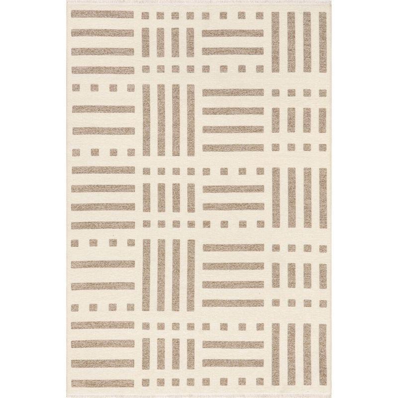 Mina Beige and Brown Geometric Reversible Washable Area Rug