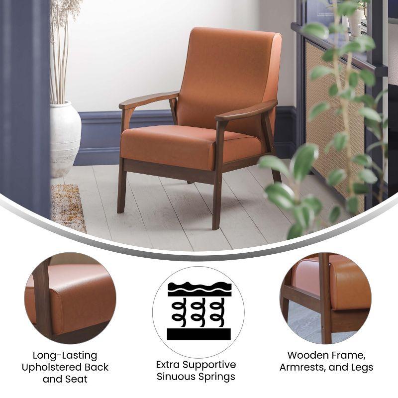 Flash Furniture Langston Commercial Grade LeatherSoft Upholstered Mid Century Modern Arm Chair with Walnut Finished Wooden Frame and Arms in Cognac