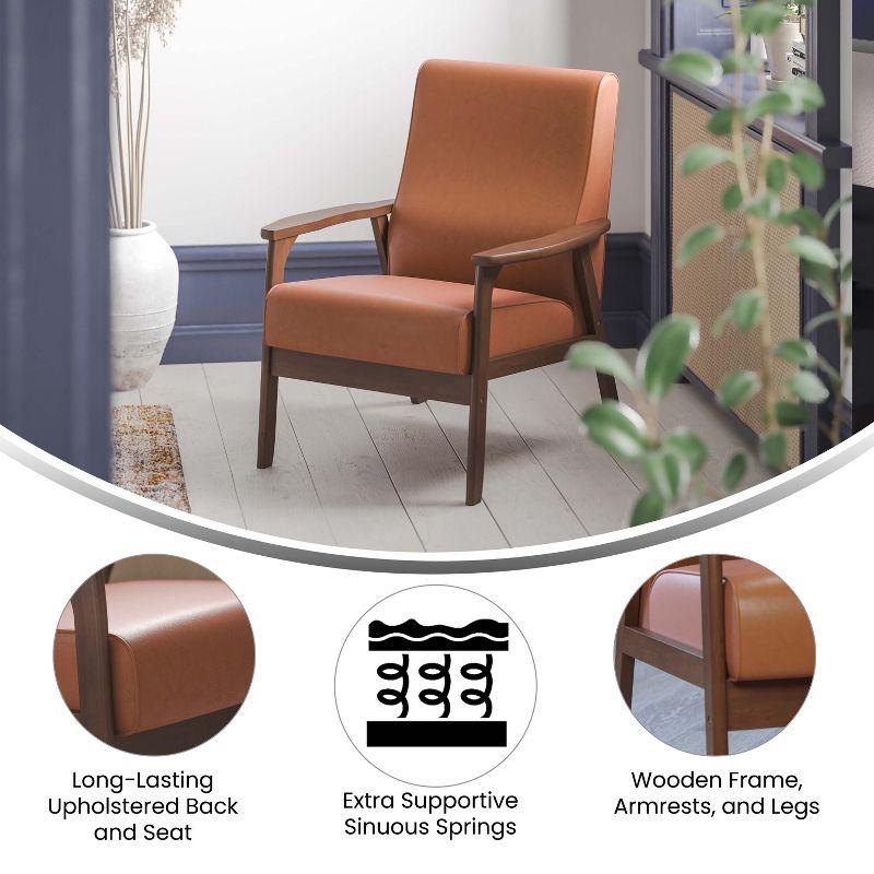 Cognac LeatherSoft Mid-Century Modern Accent Chair with Walnut Wooden Frame