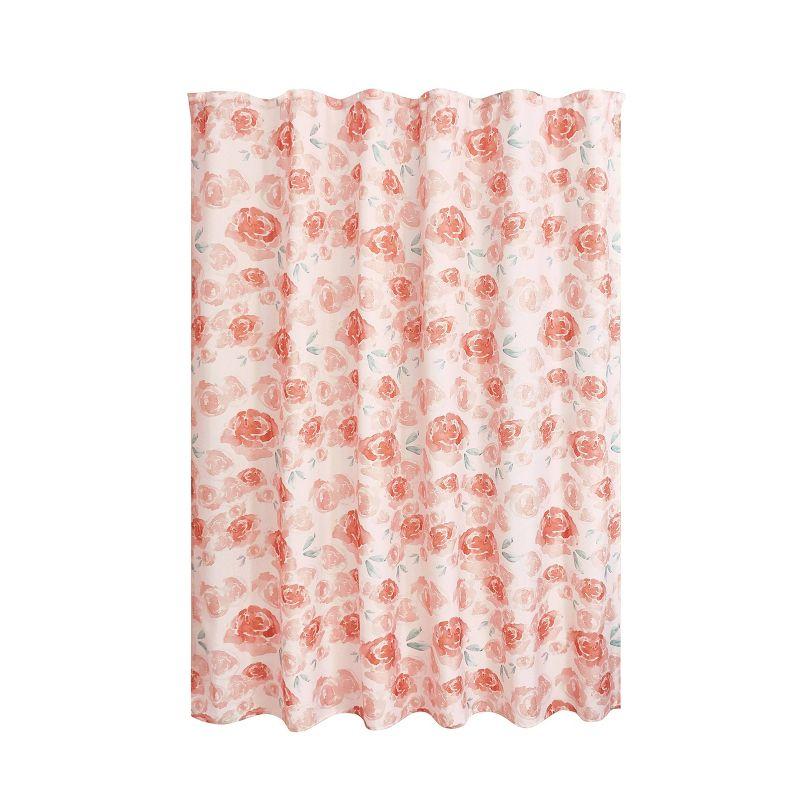 iDesign Watercolor Floral Polyester Shower Curtain - 12 Reinforced Buttonholes - 72" x 72" – Peach