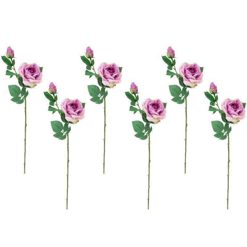 Set of 6 Purple Real Touch Artificial Rose Stems