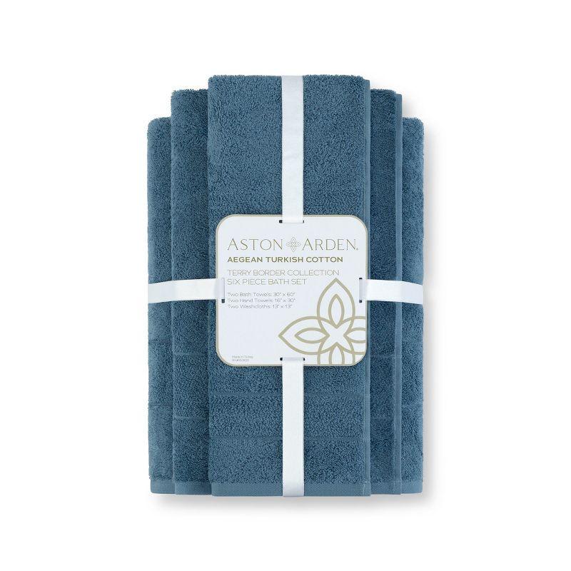 Aston & Arden Turkish Cotton Bathroom Towel Set (6-Piece), Solid Color, 2 Bath Towels, 2 Hand Towels, 2 Washcloths