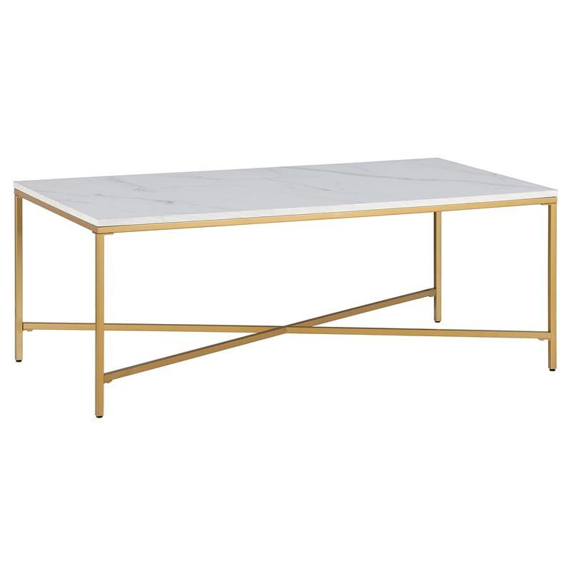 47.63 Inches Brass/Faux Marble Metal Coffee Table - Henn&Hart