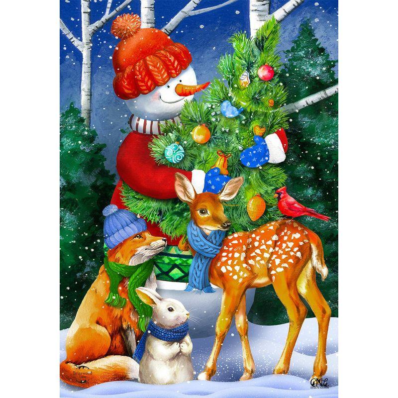 Woodland Snowman Christmas House Flag Deer Fox Bunny 28" x 40" Briarwood Lane