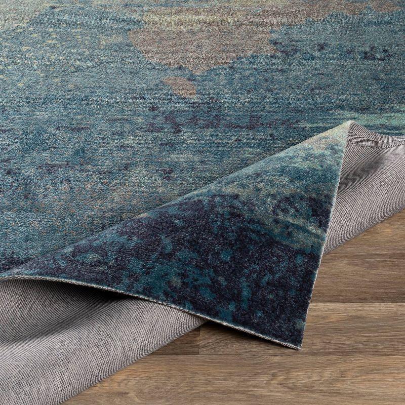 Aqua Blue Ethereal Landscape Low Pile 2'x3' Polyester Rug